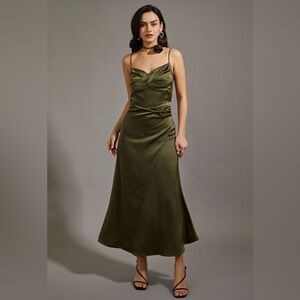 Cider Olive Satin Midi Dress